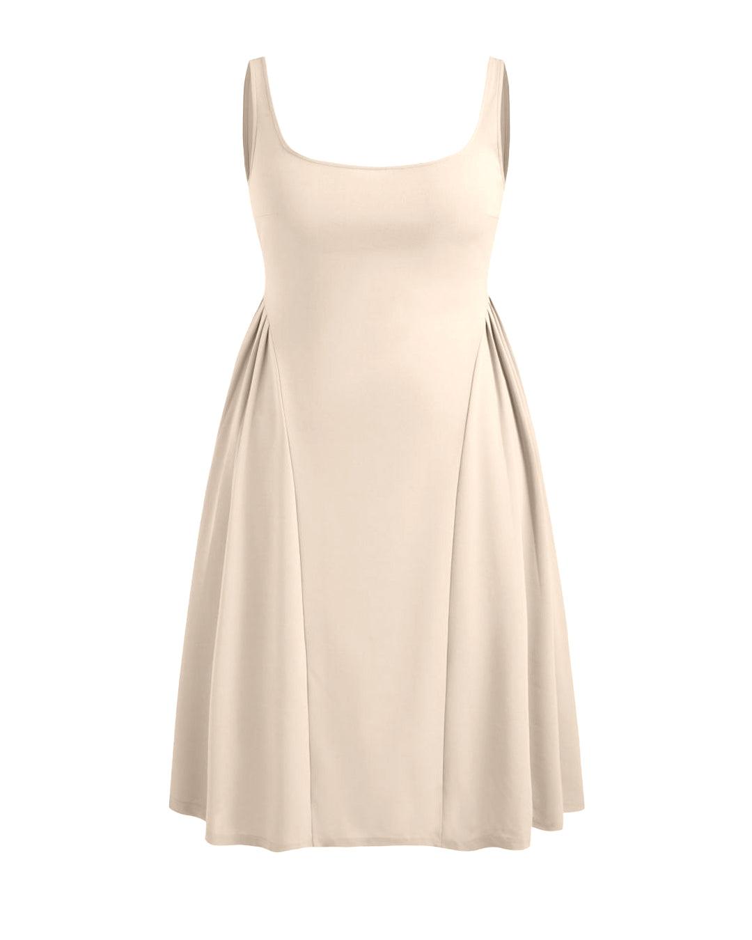 Woven Square Neck Solid Ruffle Long Off-White Midi Dress Curve & Plus