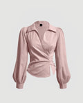 Wrap Style Collared Neck Full Sleeve Shirt in Pink
