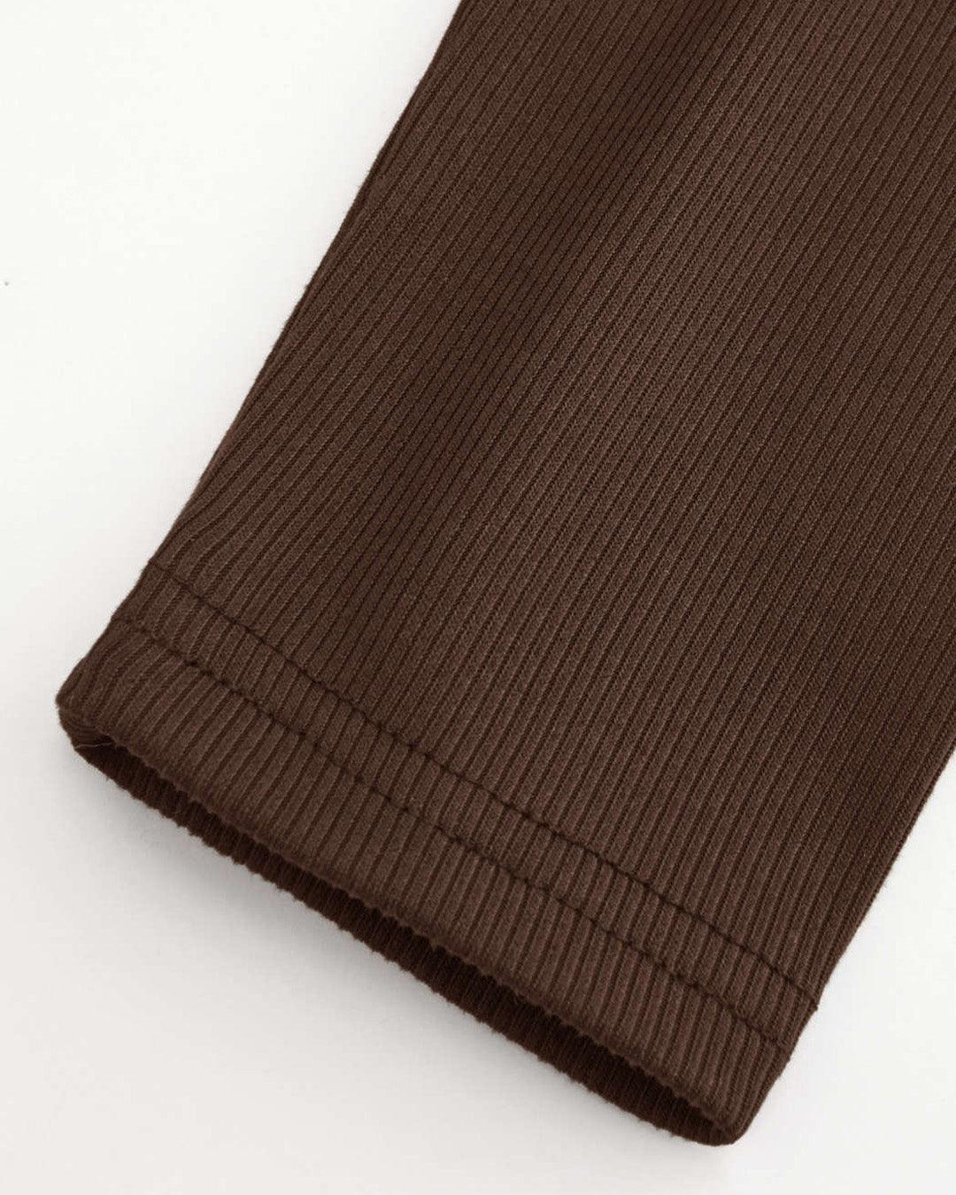 Wrap Style Long Sleeve Crop Top with Neck Tie in Brown