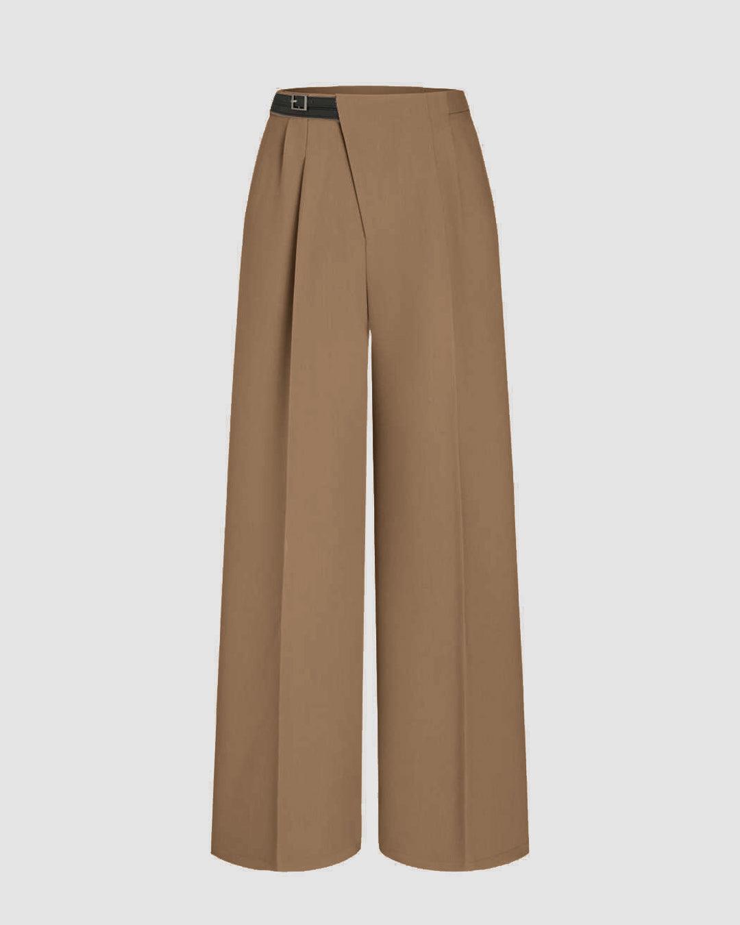 Wrapped Pleated Brown Trousers Without Belt