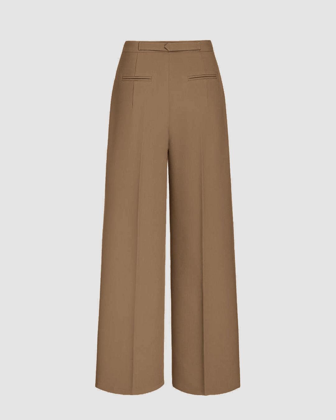 Wrapped Pleated Brown Trousers Without Belt