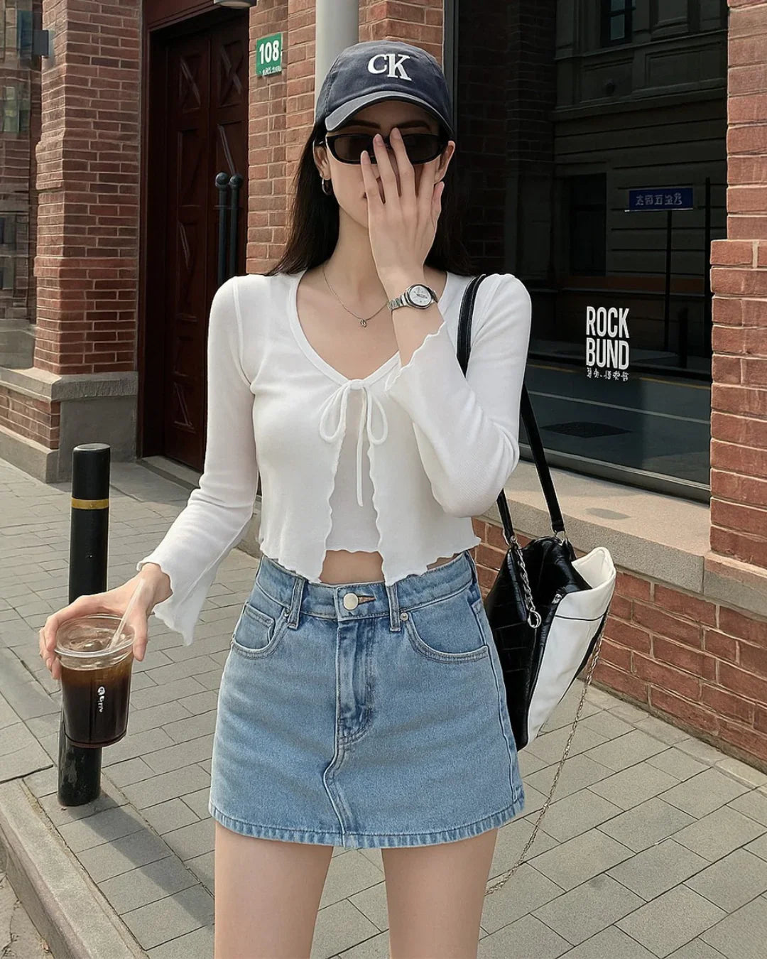Y2K Cropped Tie Front Knot Shirred White Mesh Top
