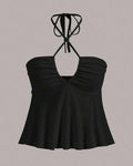 Y2K Halter Neck Tie Backless Top In Black