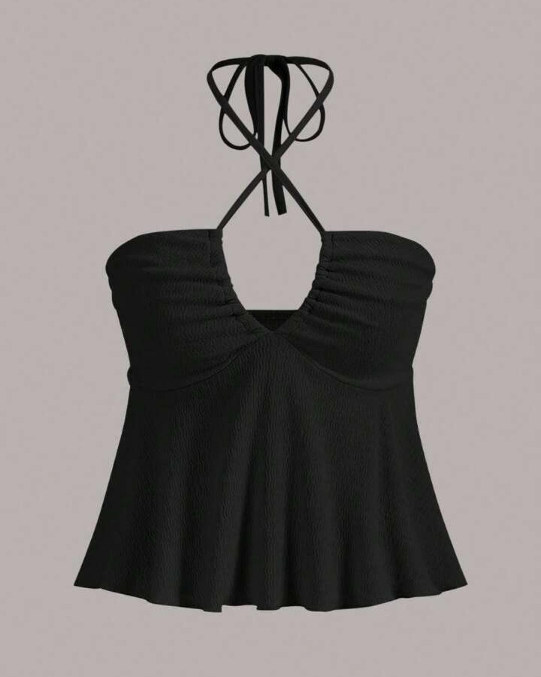 Y2K Halter Neck Tie Backless Top In Black