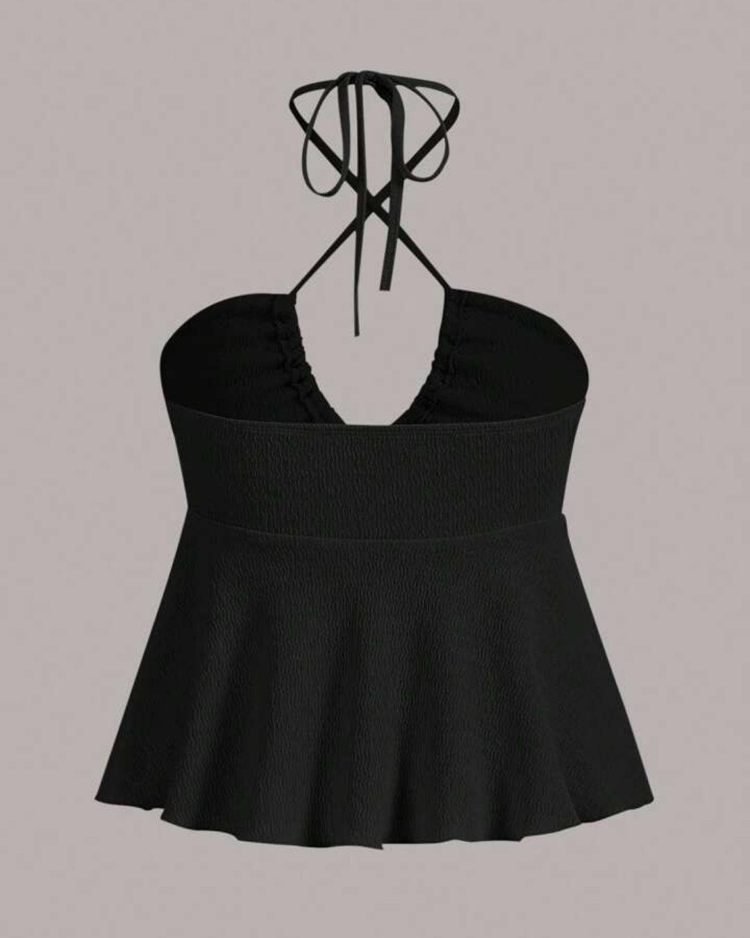 Y2K Halter Neck Tie Backless Top In Black