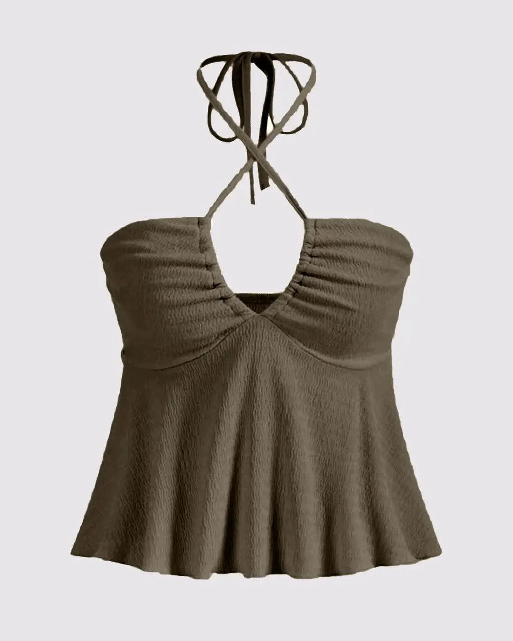 Y2K Halter Neck Tie Backless Top In Smoky Green
