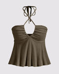 Y2K Halter Neck Tie Backless Top In Smoky Green