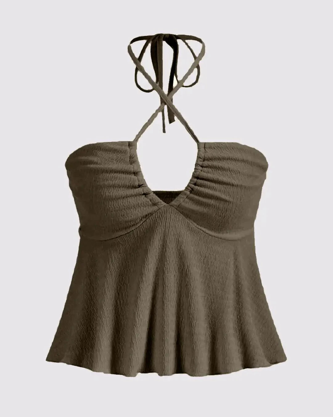 Y2K Halter Neck Tie Backless Top In Smoky Green