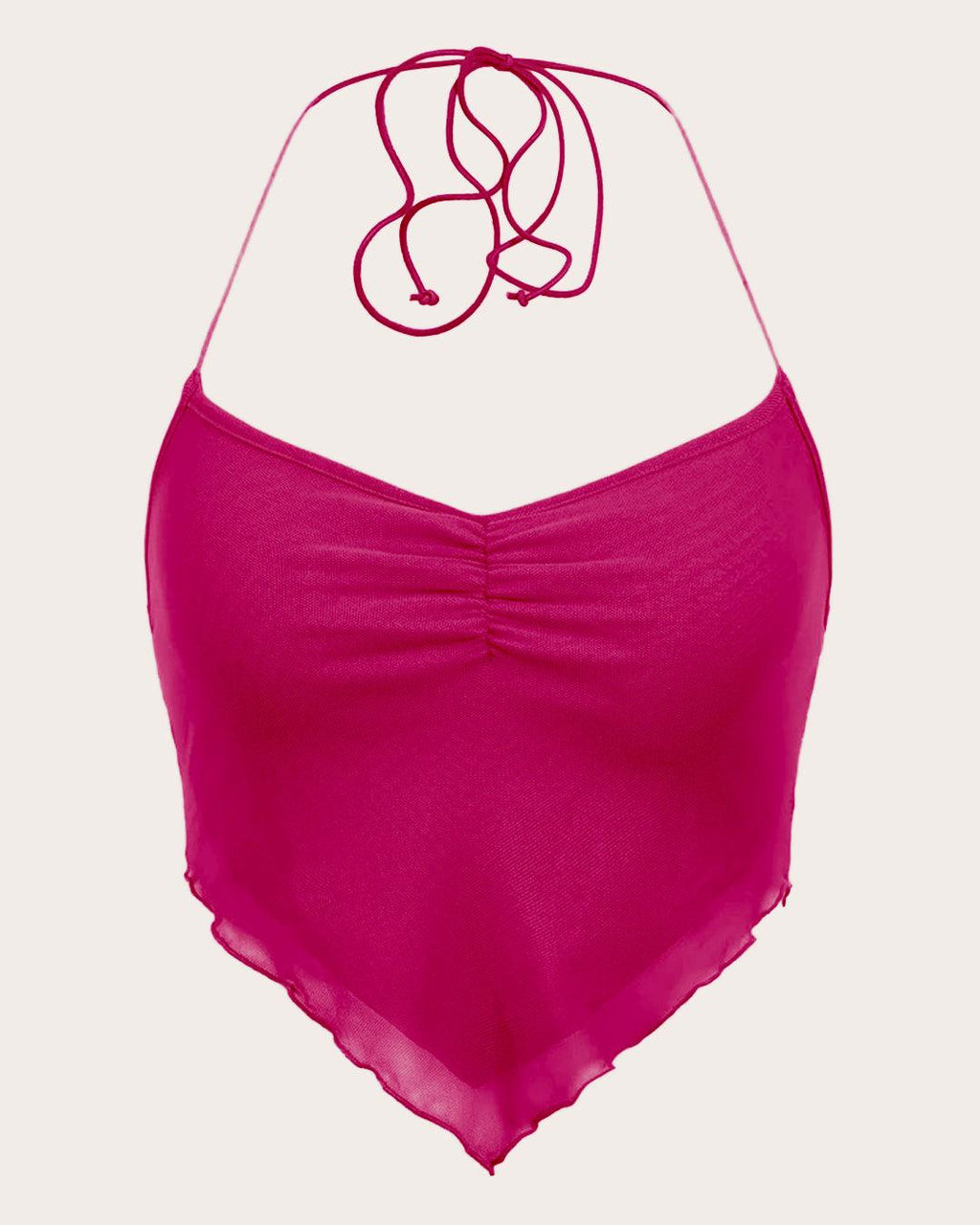 Y2K Ruched Tie Backless Hot Pink Mesh Top