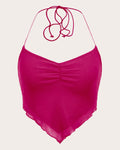 Y2K Ruched Tie Backless Hot Pink Mesh Top
