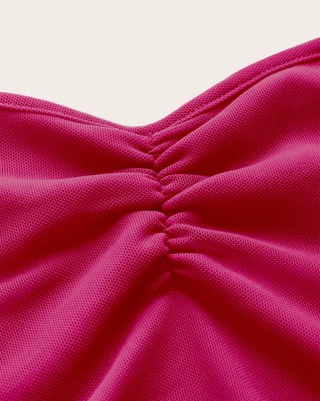 Y2K Ruched Tie Backless Hot Pink Mesh Top