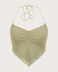 Y2K Ruched Tie Backless green Mesh Top