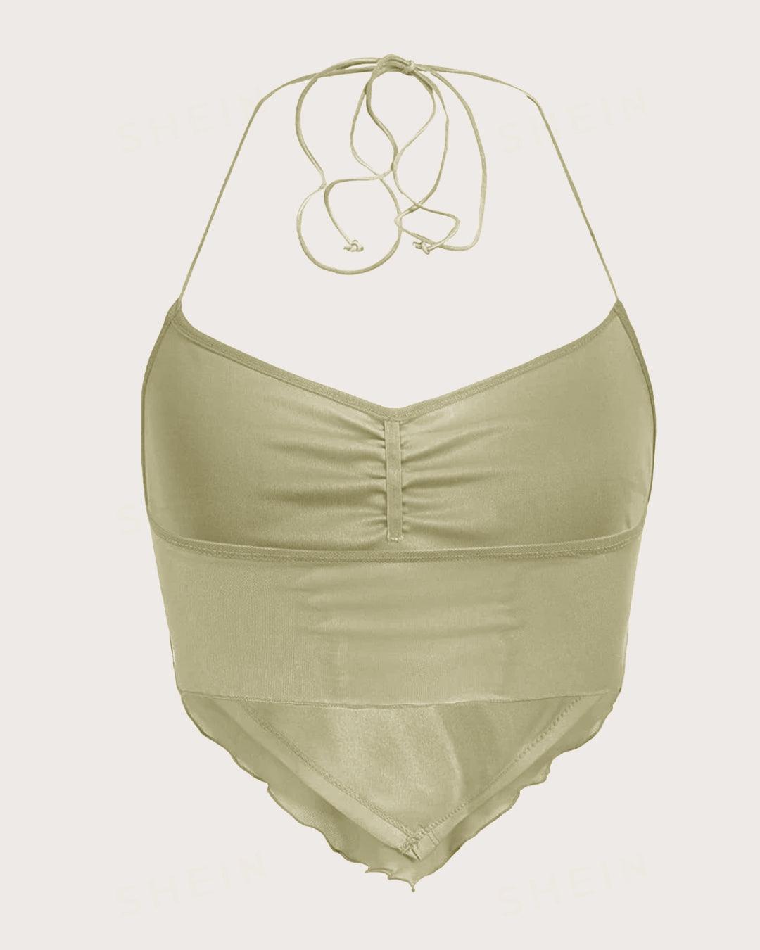 Y2K Ruched Tie Backless green Mesh Top