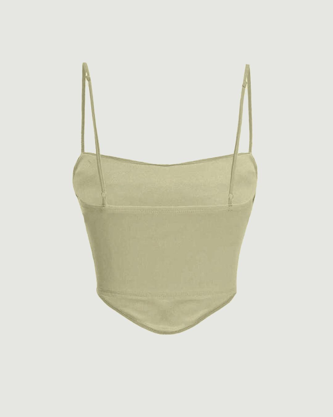 Y2K Solid Ruched Mesh Cami Green Top