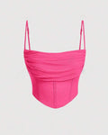Y2K Solid Ruched Mesh Cami Hot Pink Top