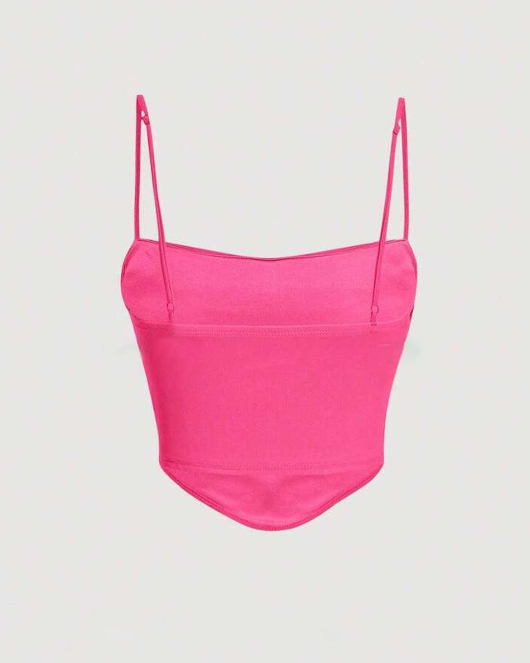 Y2K Solid Ruched Mesh Cami Hot Pink Top