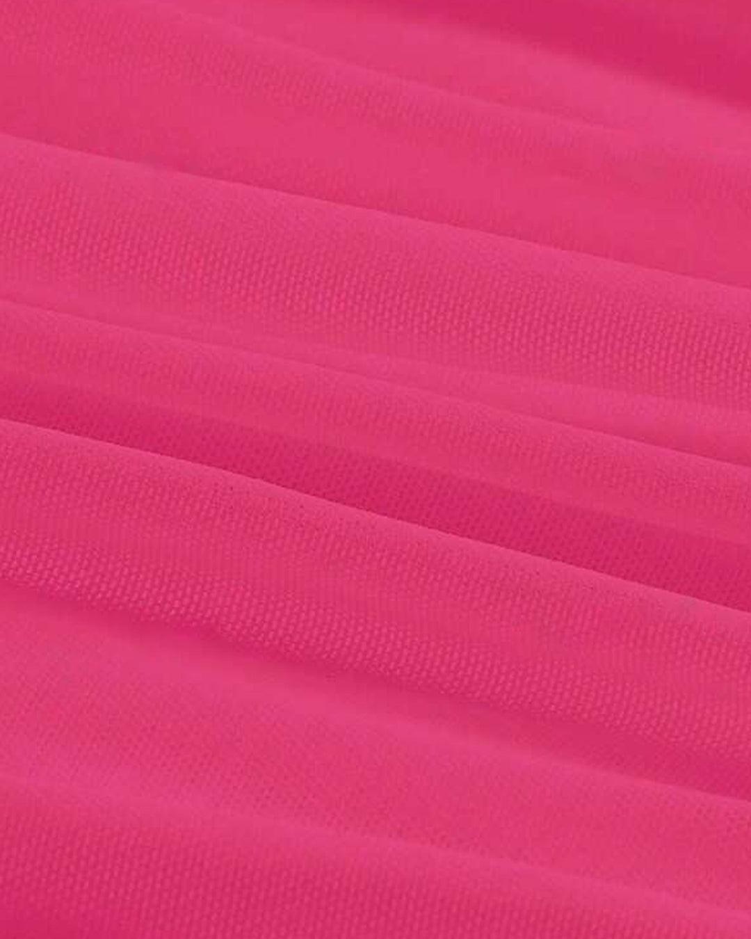 Y2K Solid Ruched Mesh Cami Hot Pink Top