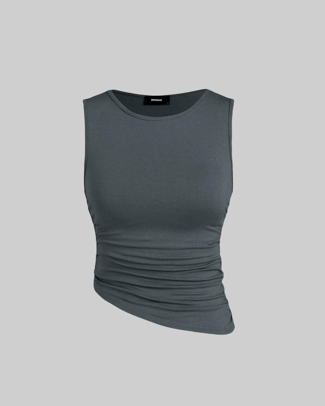 Y2K Style Solid Color Sleeveless Top In Dusty Blue
