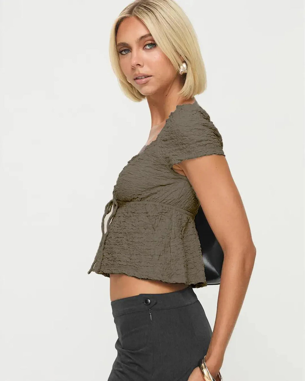 Y2K Vintage V-neck top Smoke Green Crop Top