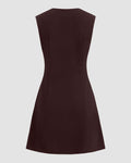 Zip Front Sleeveless A-Line Mini Dress in Chocolate Fondae