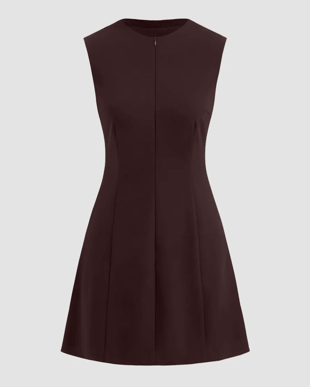 Zip Front Sleeveless A-Line Mini Dress in Chocolate Fondae