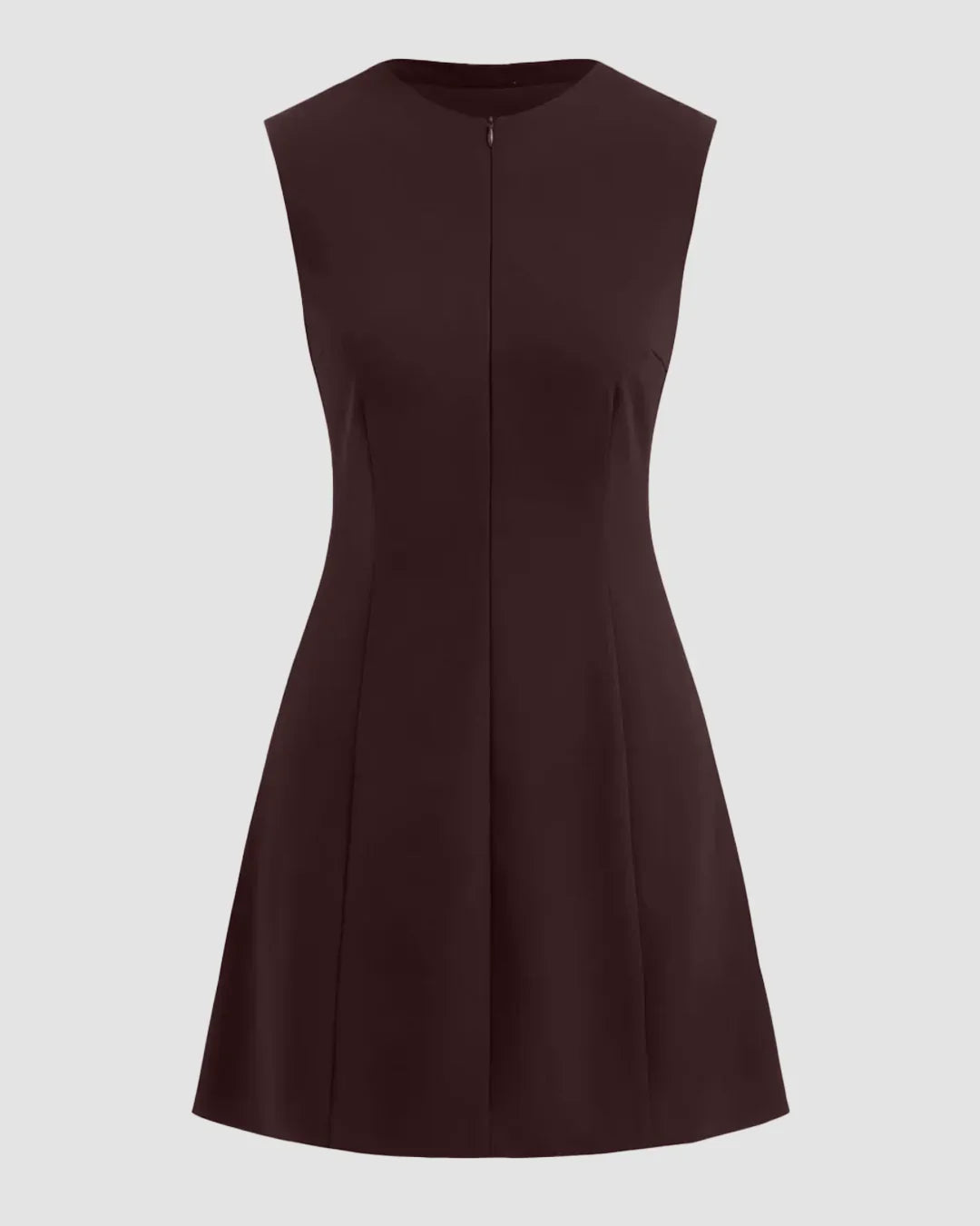 Zip Front Sleeveless A-Line Mini Dress in Chocolate Fondae
