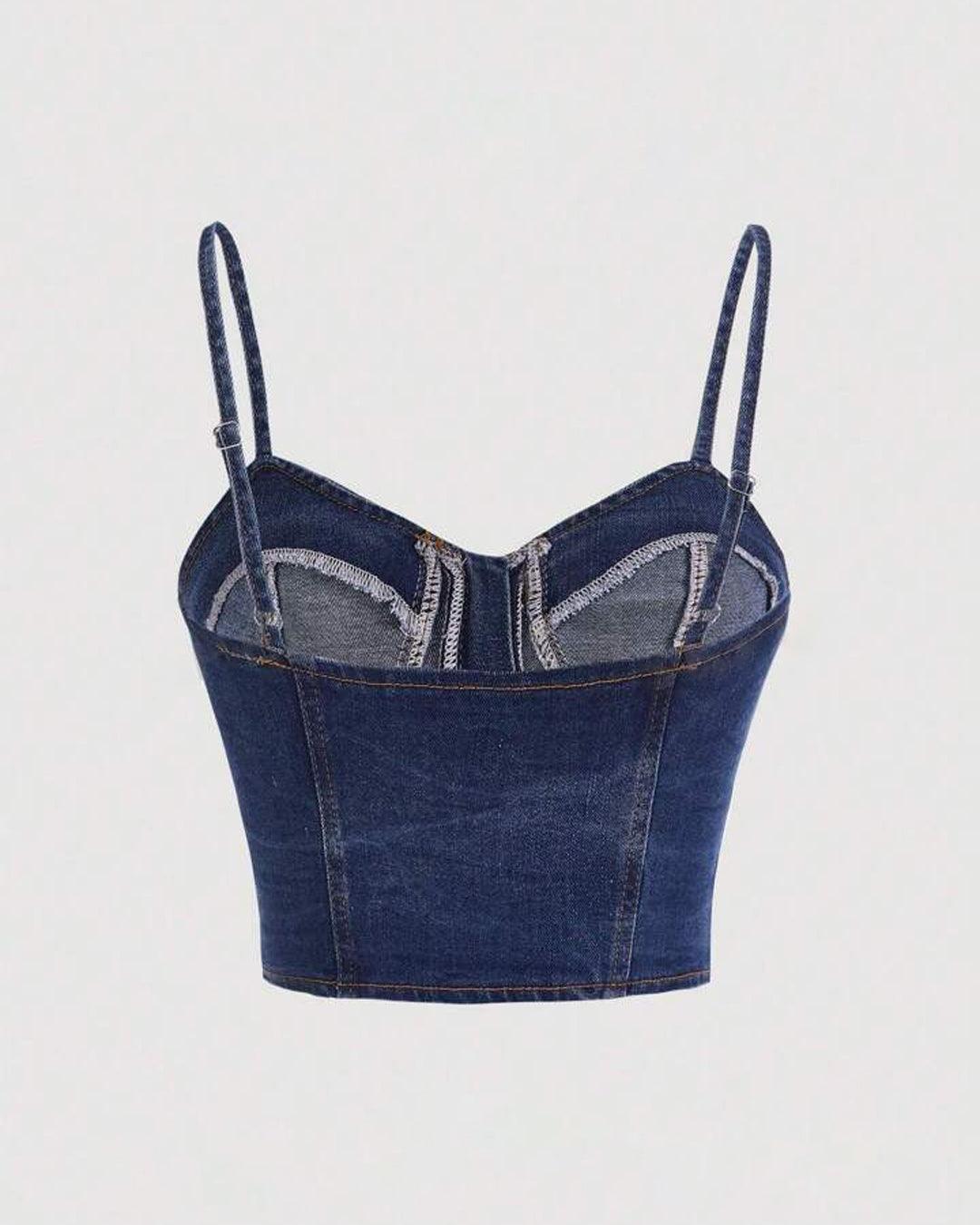 Zipper Bustier Cami Denim Top