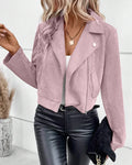 Zippered Lapel Waist Length Jacket in Dusty Pink