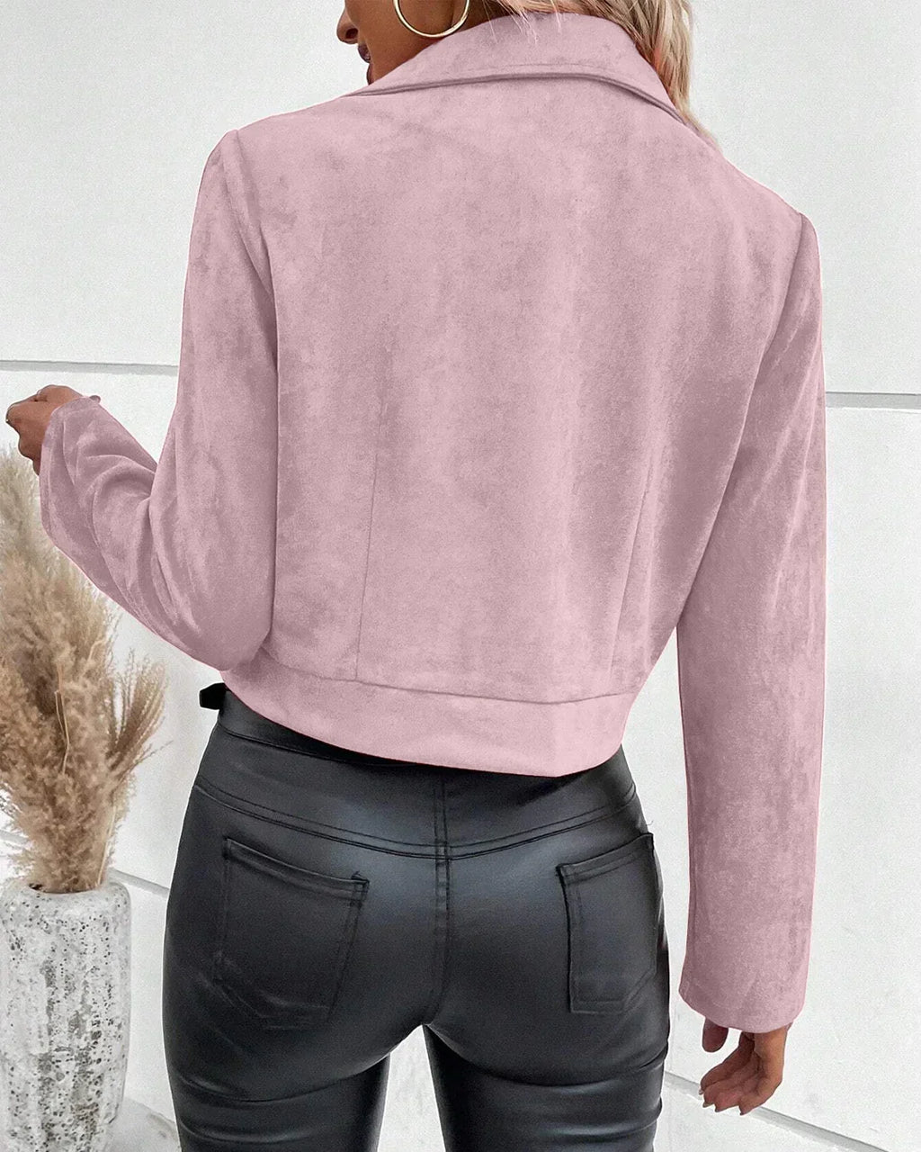 Zippered Lapel Waist Length Jacket in Dusty Pink