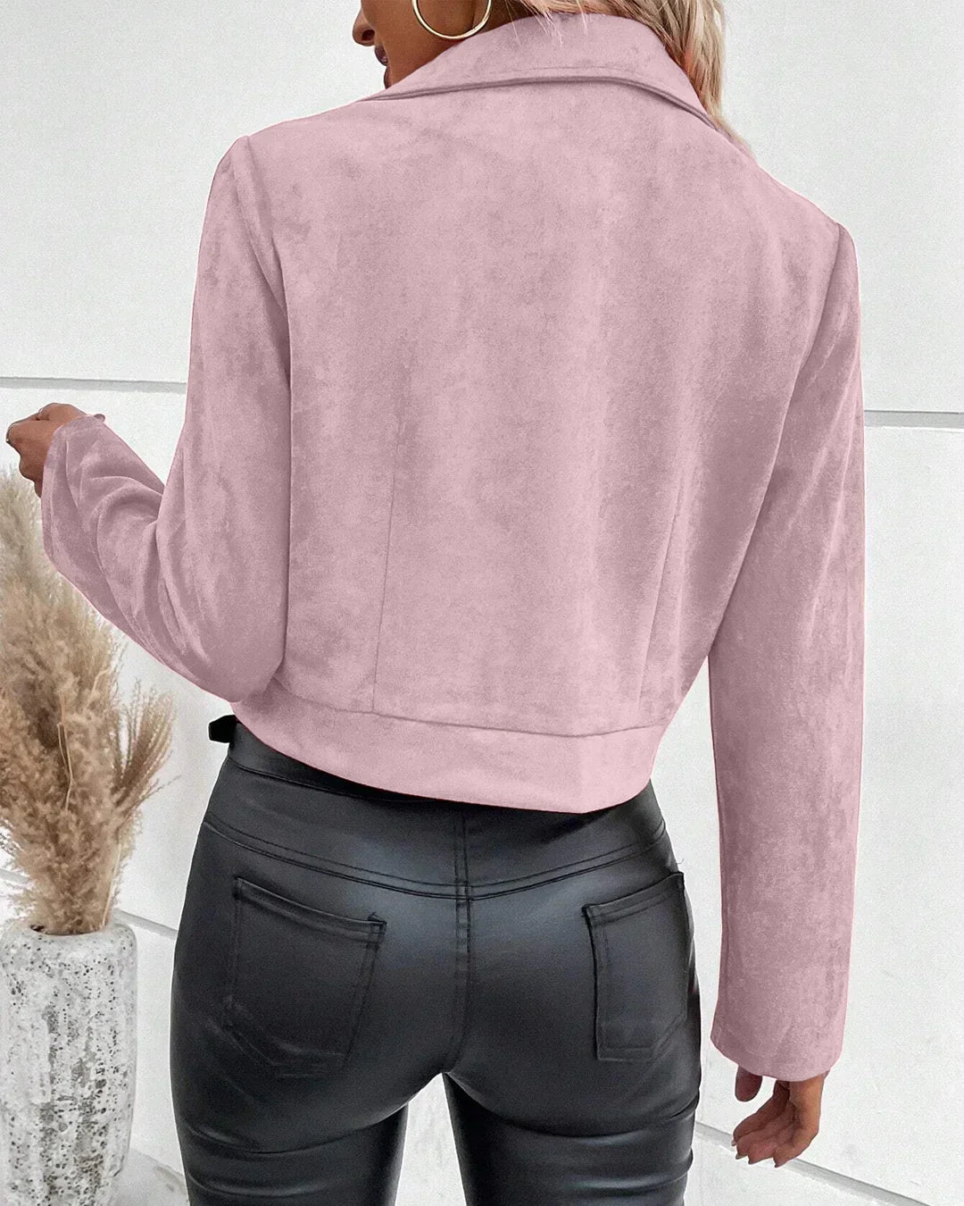 Zippered Lapel Waist Length Jacket in Dusty Pink