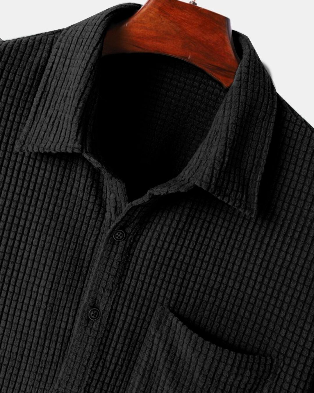 Men Set Of Two : Black Short Sleeve Knit Shirt with Drawstring Pocket  Pant