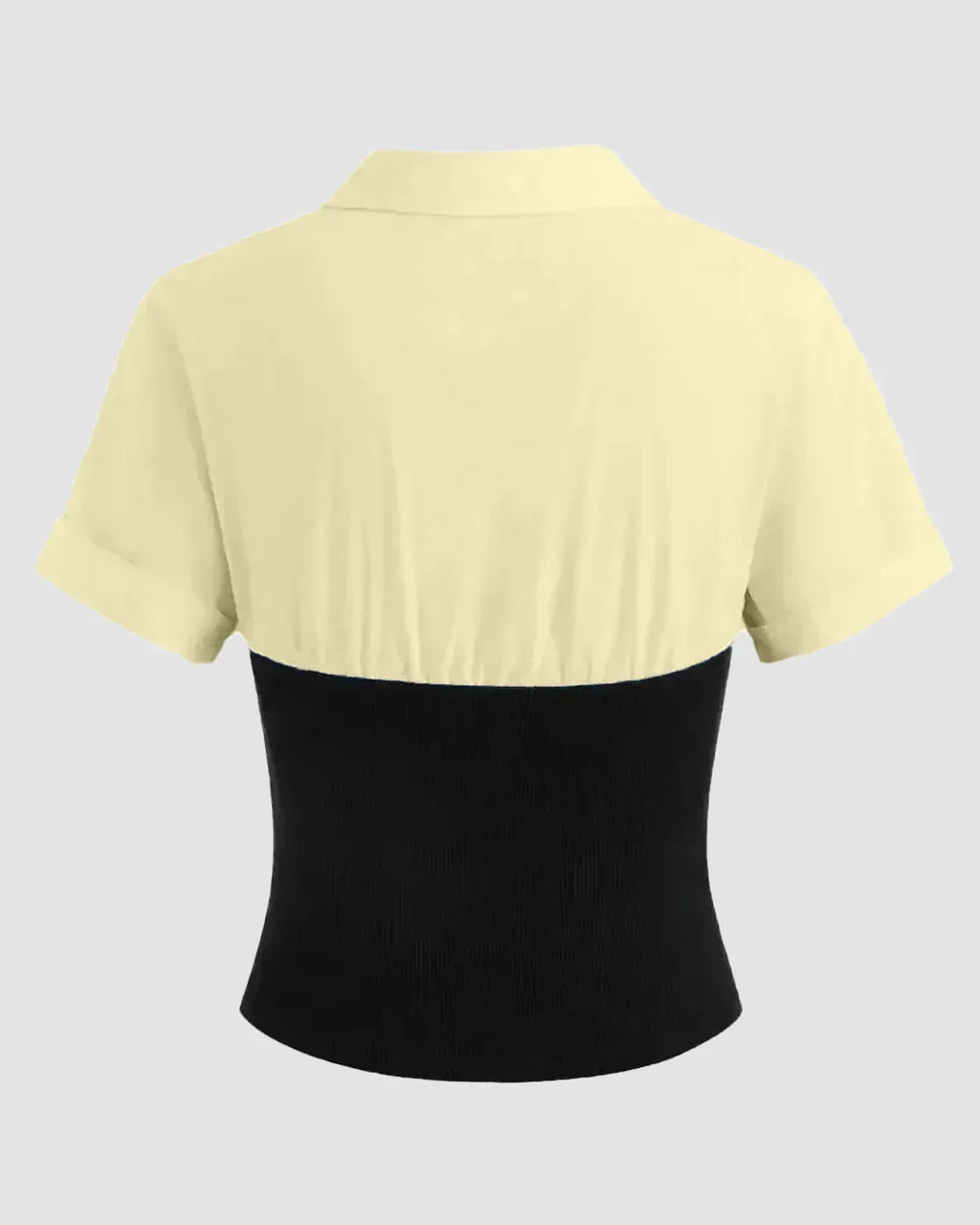 Collar Two Tone Patchy Short Sleeve Shirt In Vanilla and Black