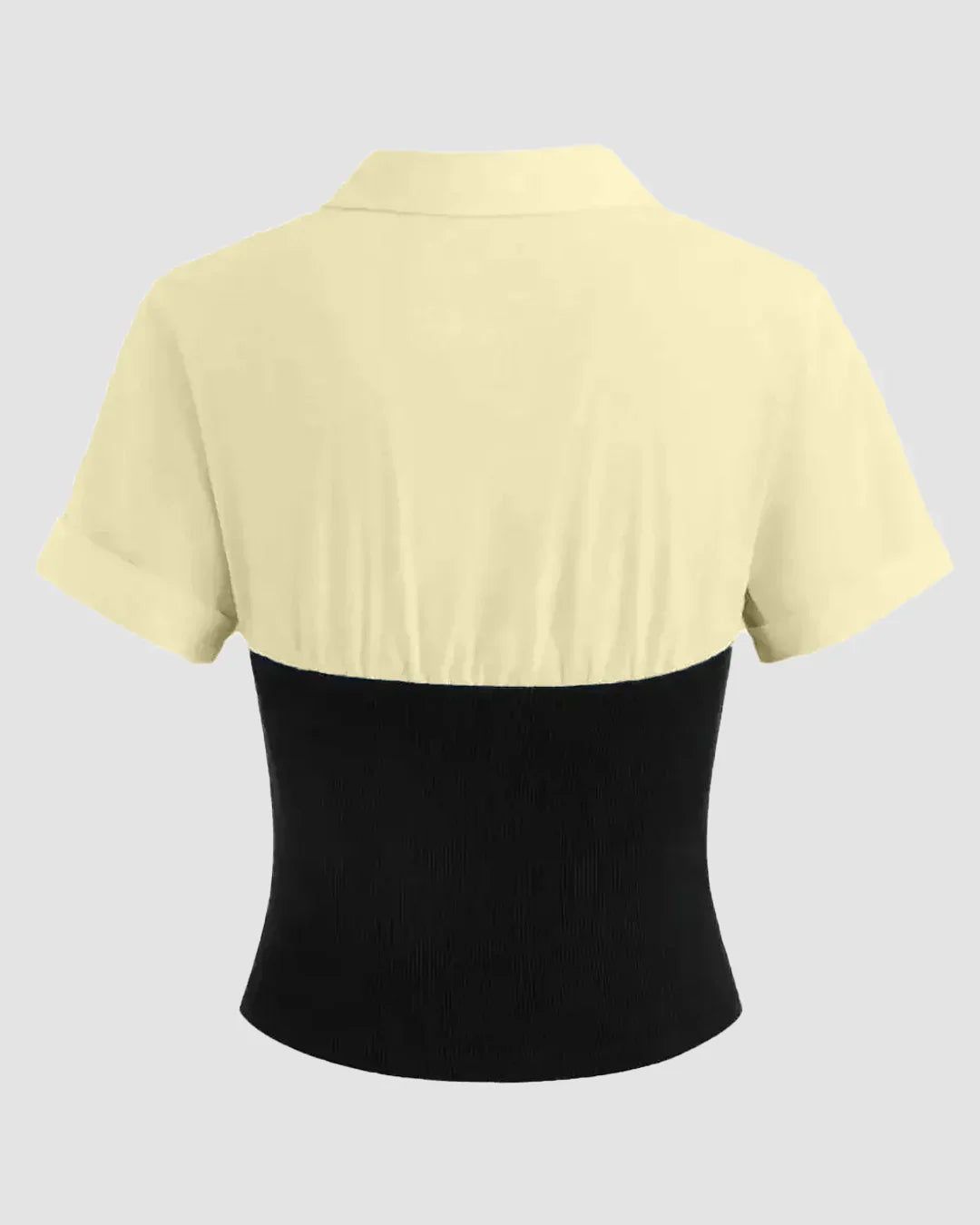 Collar Two Tone Patchy Short Sleeve Shirt In Vanilla and Black
