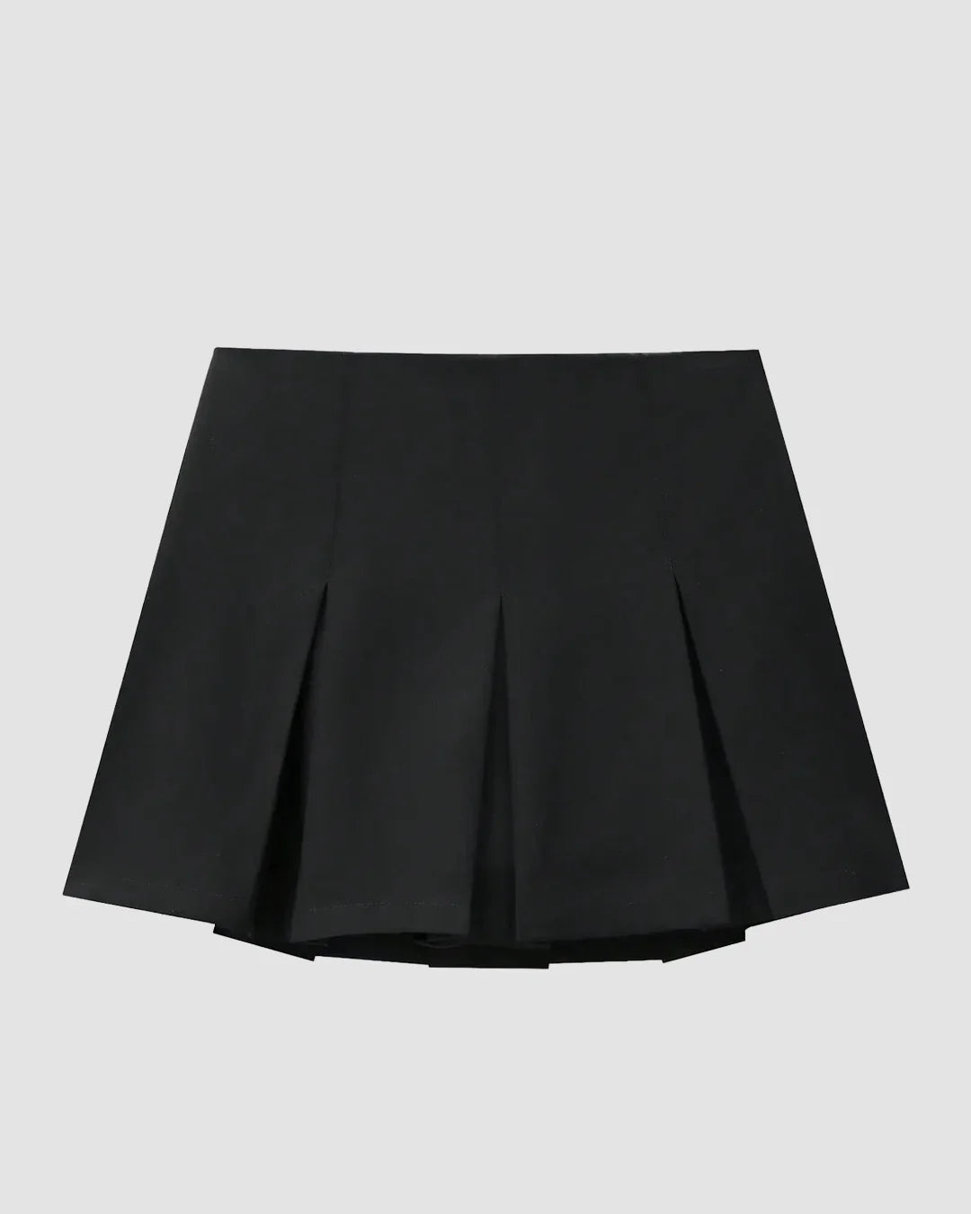 High-Waist Pleated A-Line Mini Skirt in Black