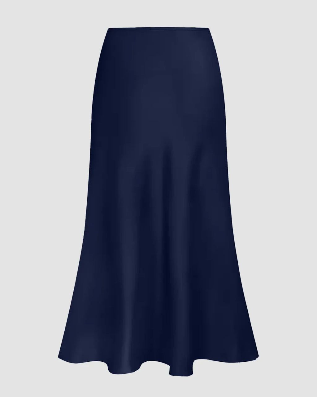 Satin Bias-Cut Flared Midi Skirt in Navy Blue