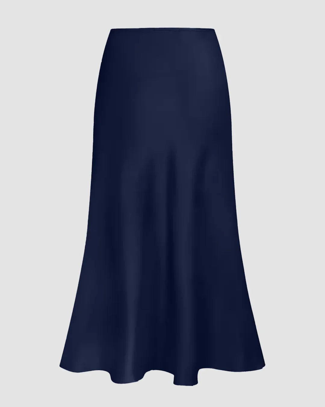 Satin Bias-Cut Flared Midi Skirt in Navy Blue
