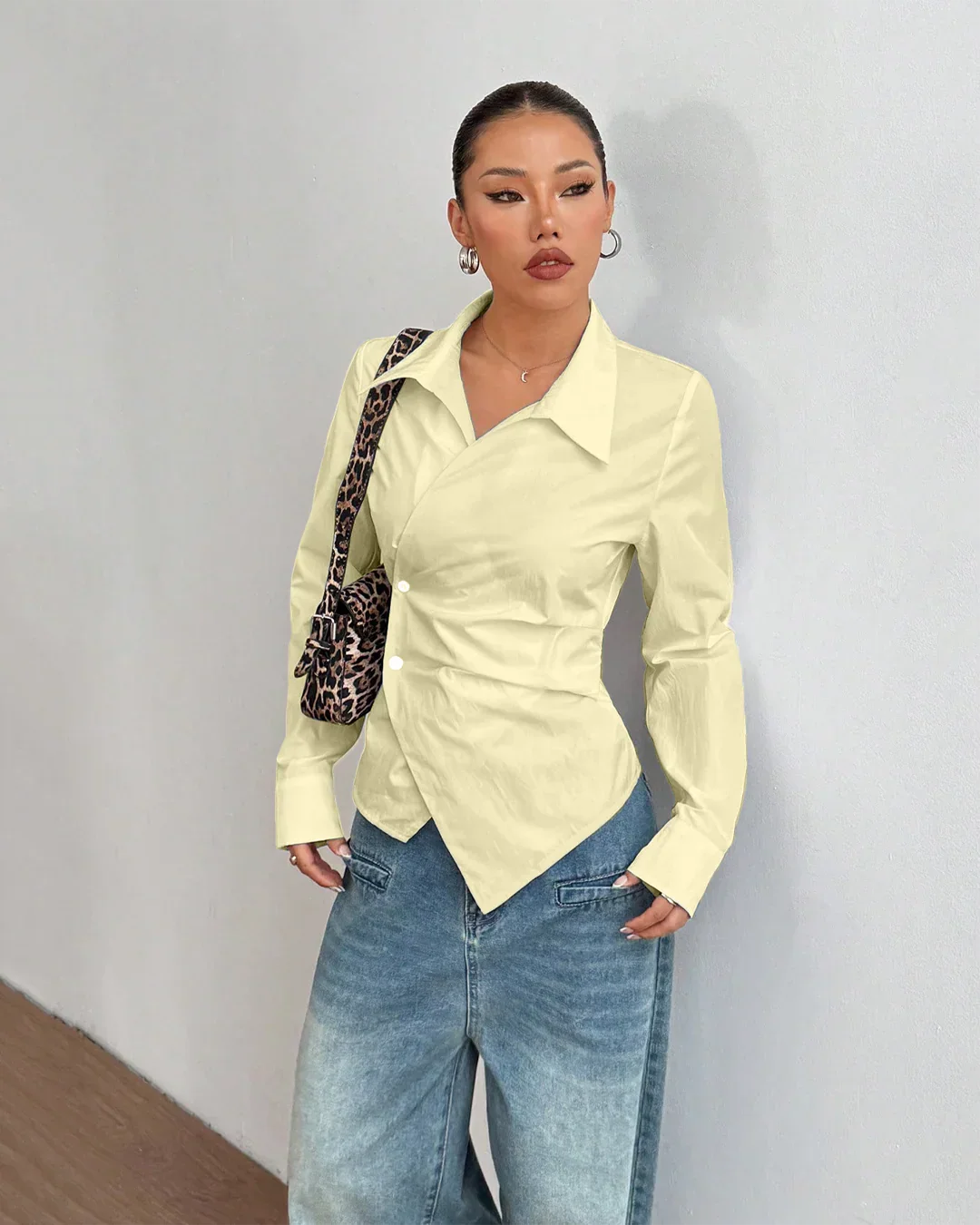 Asymmetric Hem Fitted Vanilla Shirt Top
