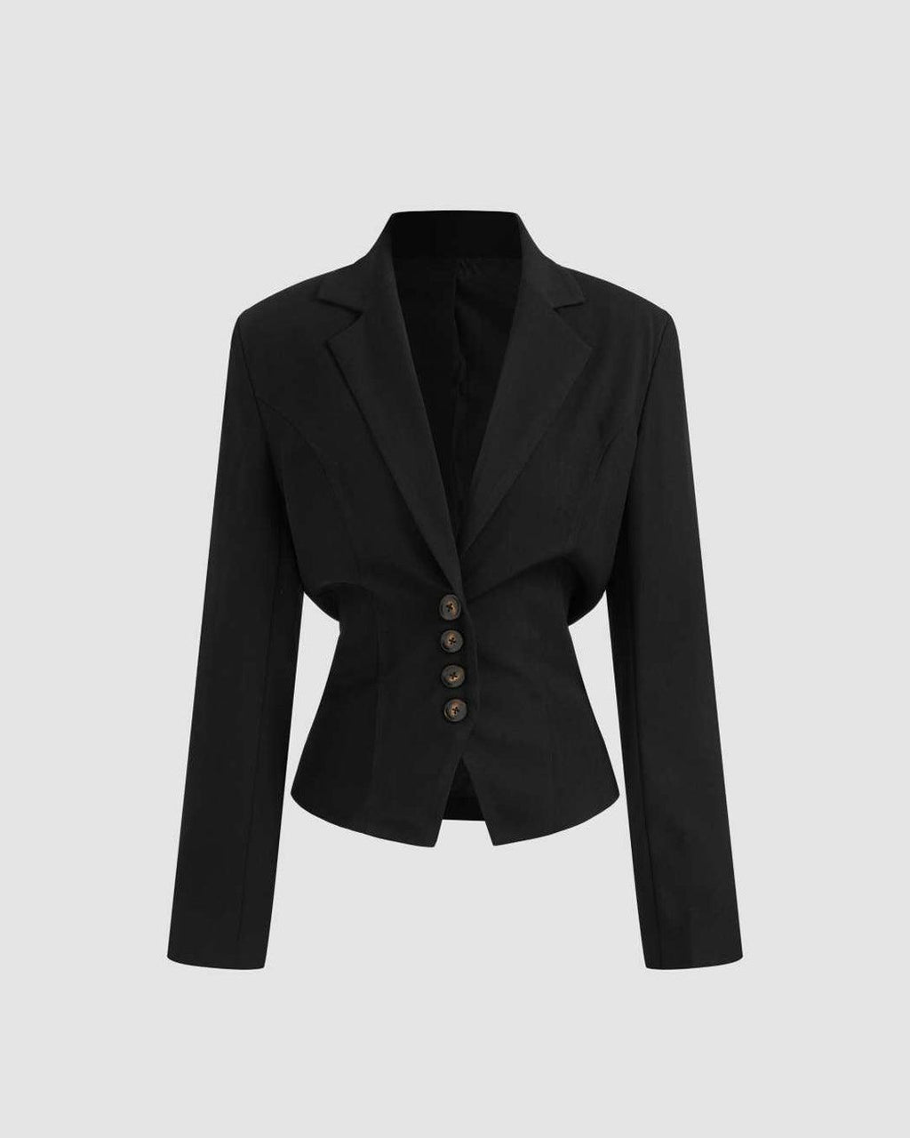 Woven Collar Solid Lace Up Button Blazer In Black