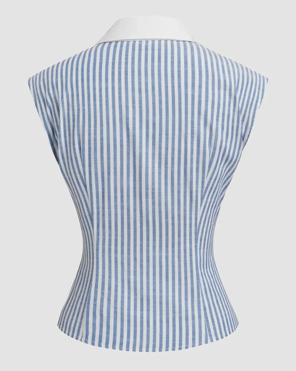 Striped Button Down Sleeveless Collar Top