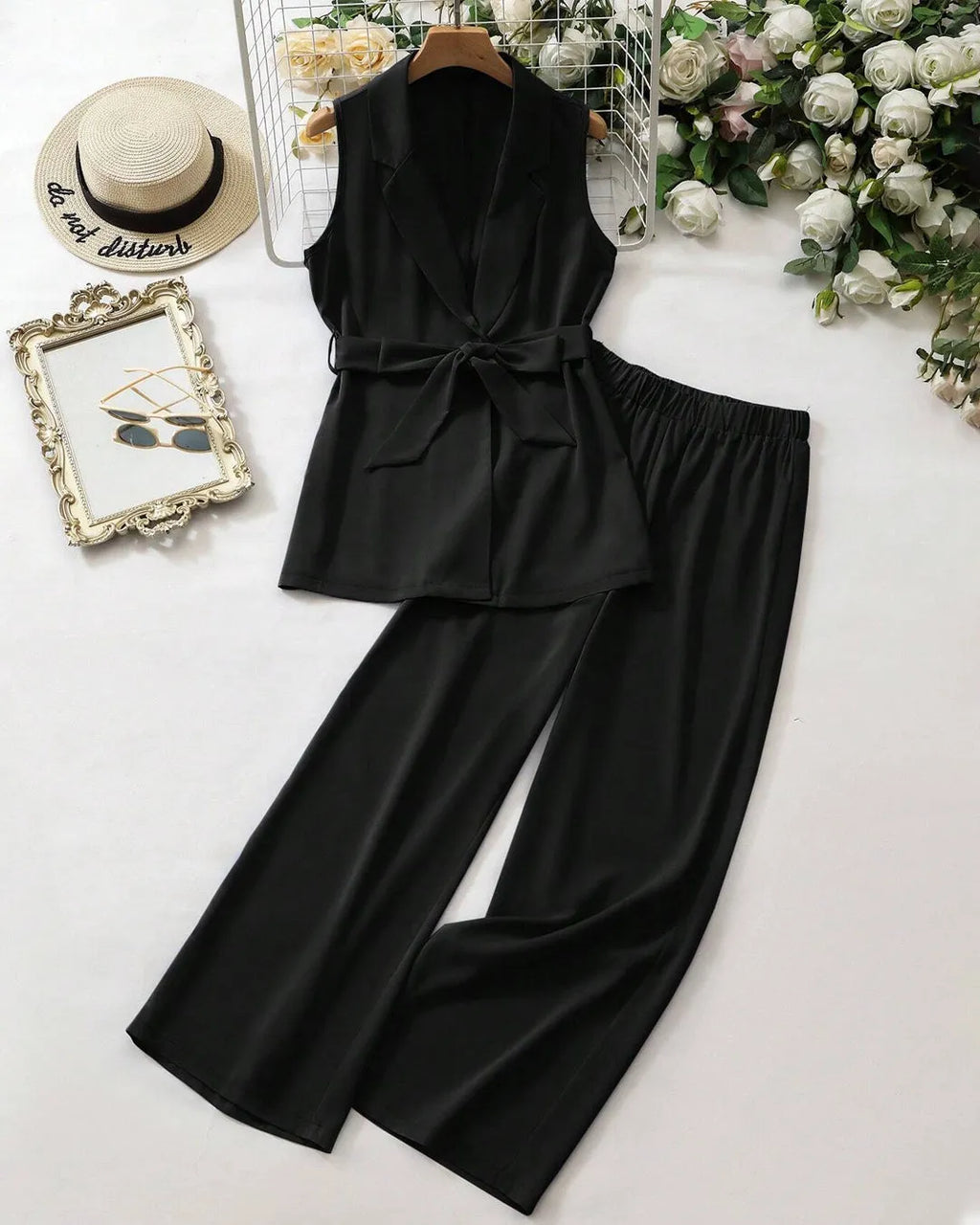 Sleeveless Black Vest & Trouser Co-Ord