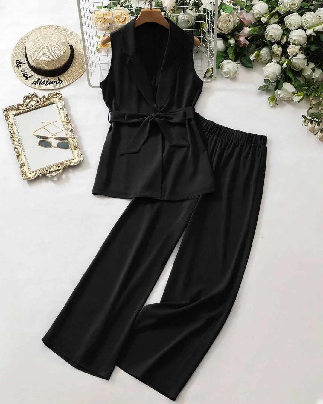 Sleeveless Black Vest & Trouser Co-Ord