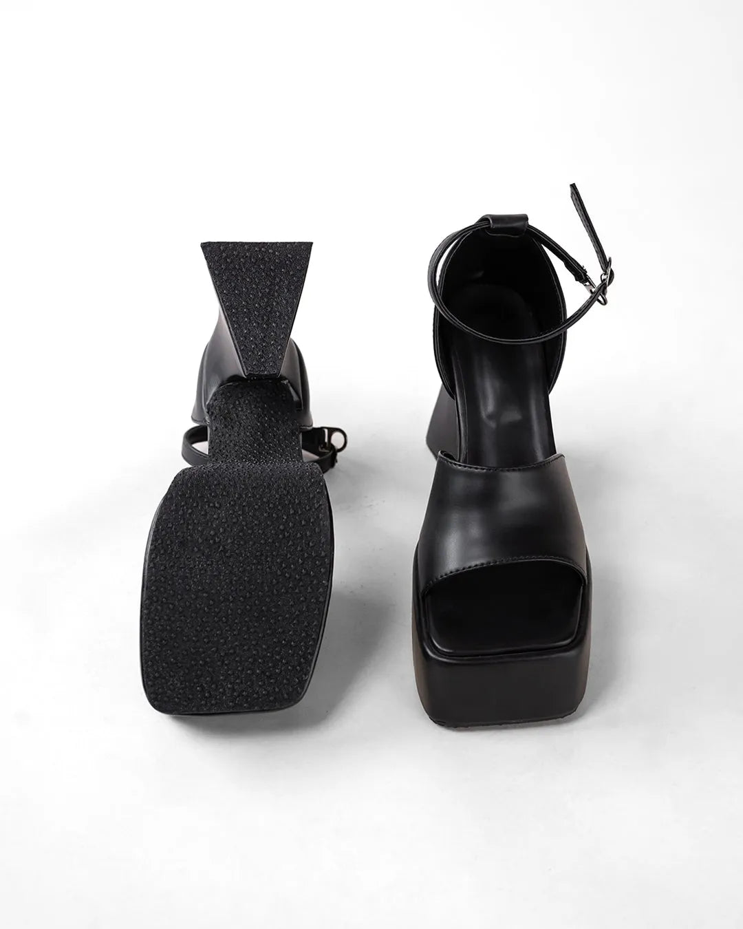 Retro Style Black Ankle Strap Platform