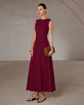 Ruched Waist Sleeveless Burgundy Maxi Dress