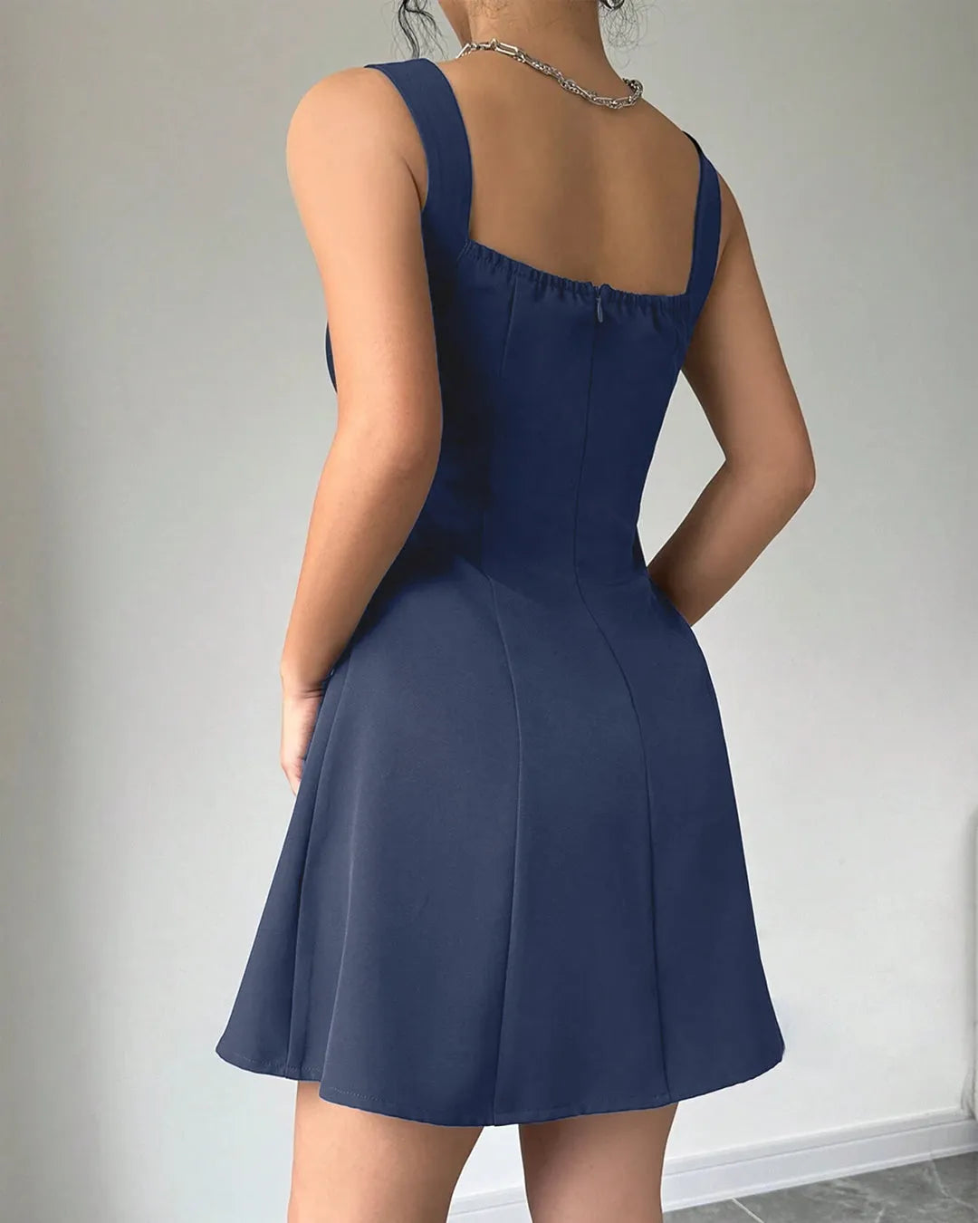 Navy Blue Fit and Flare Sleeveless Mini Dress