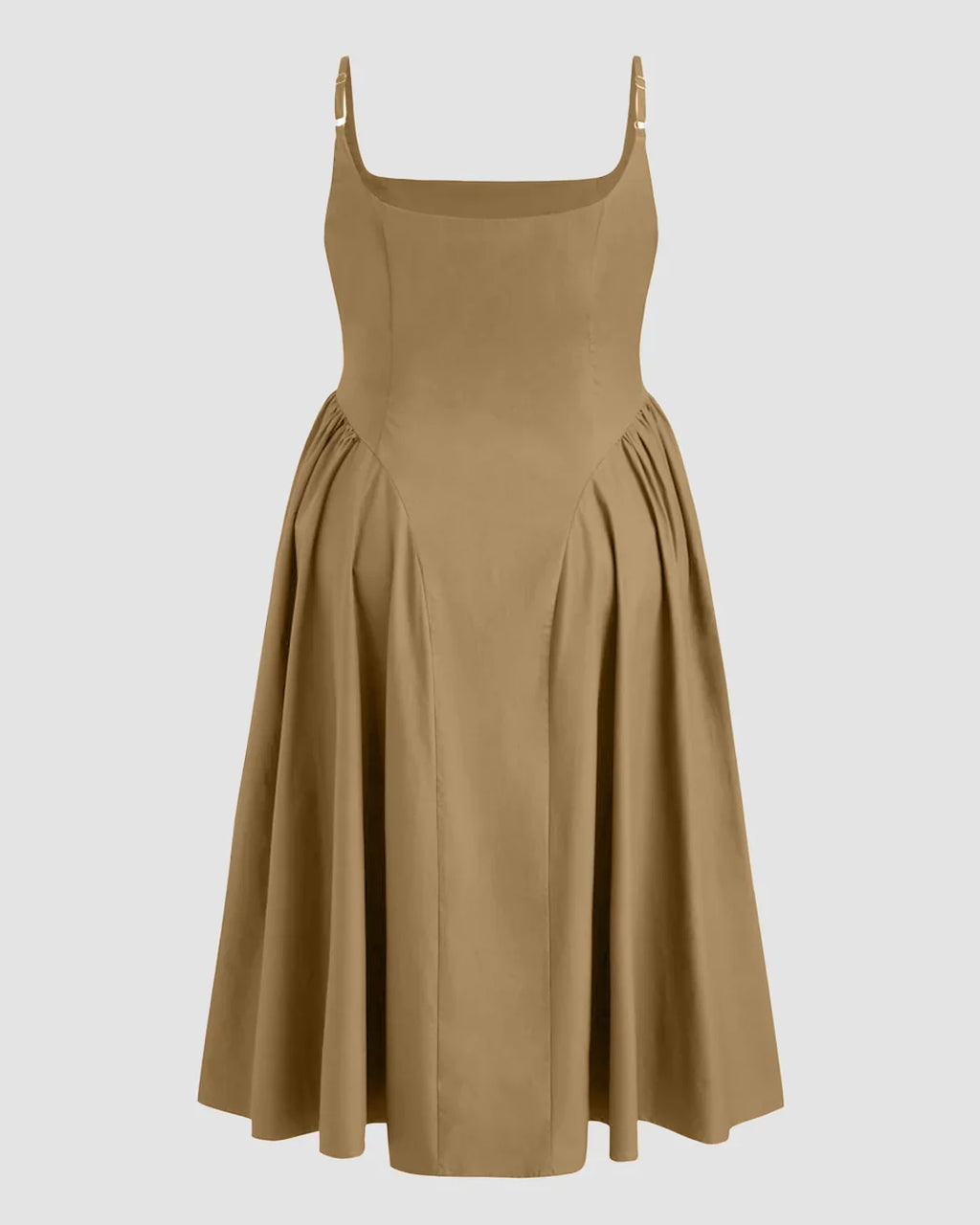 U-neckline Ruched Ruffle Hem Maxi Cami Dress in Mud Curve & Plus