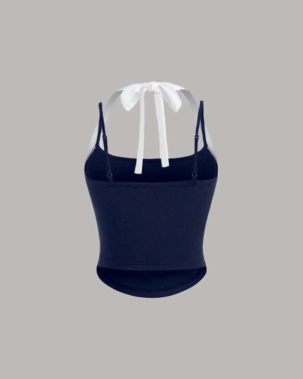 Navy Blue Ruched Halter Neck Knotted Cami Top