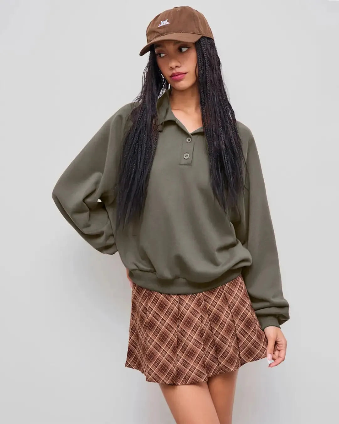 Terry Collar Solid Oversized Sweatshirt In Brown