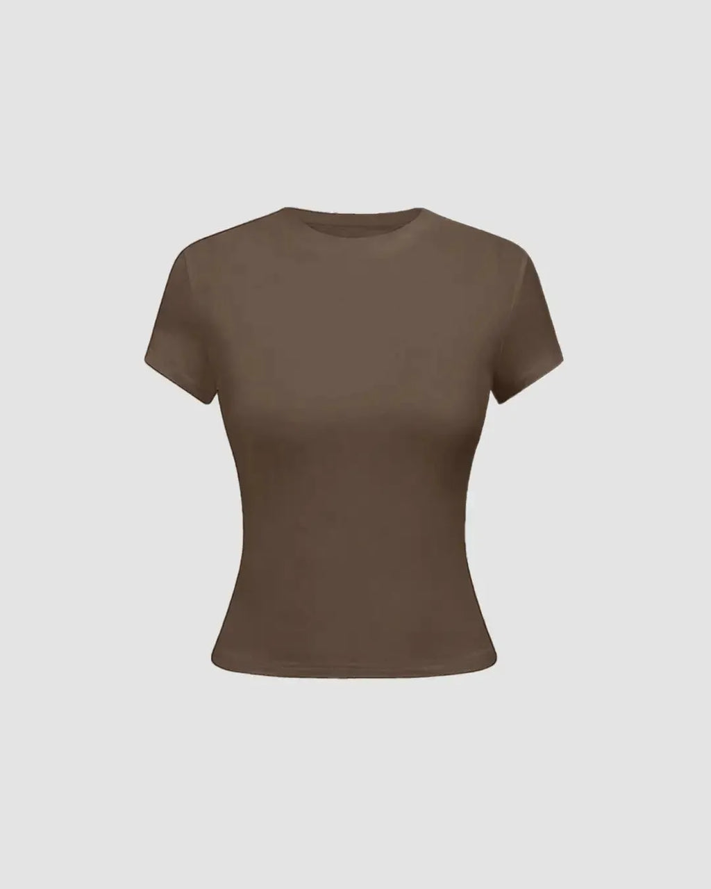 Solid Color Round Neck Short Sleeve Casual Top In Brown