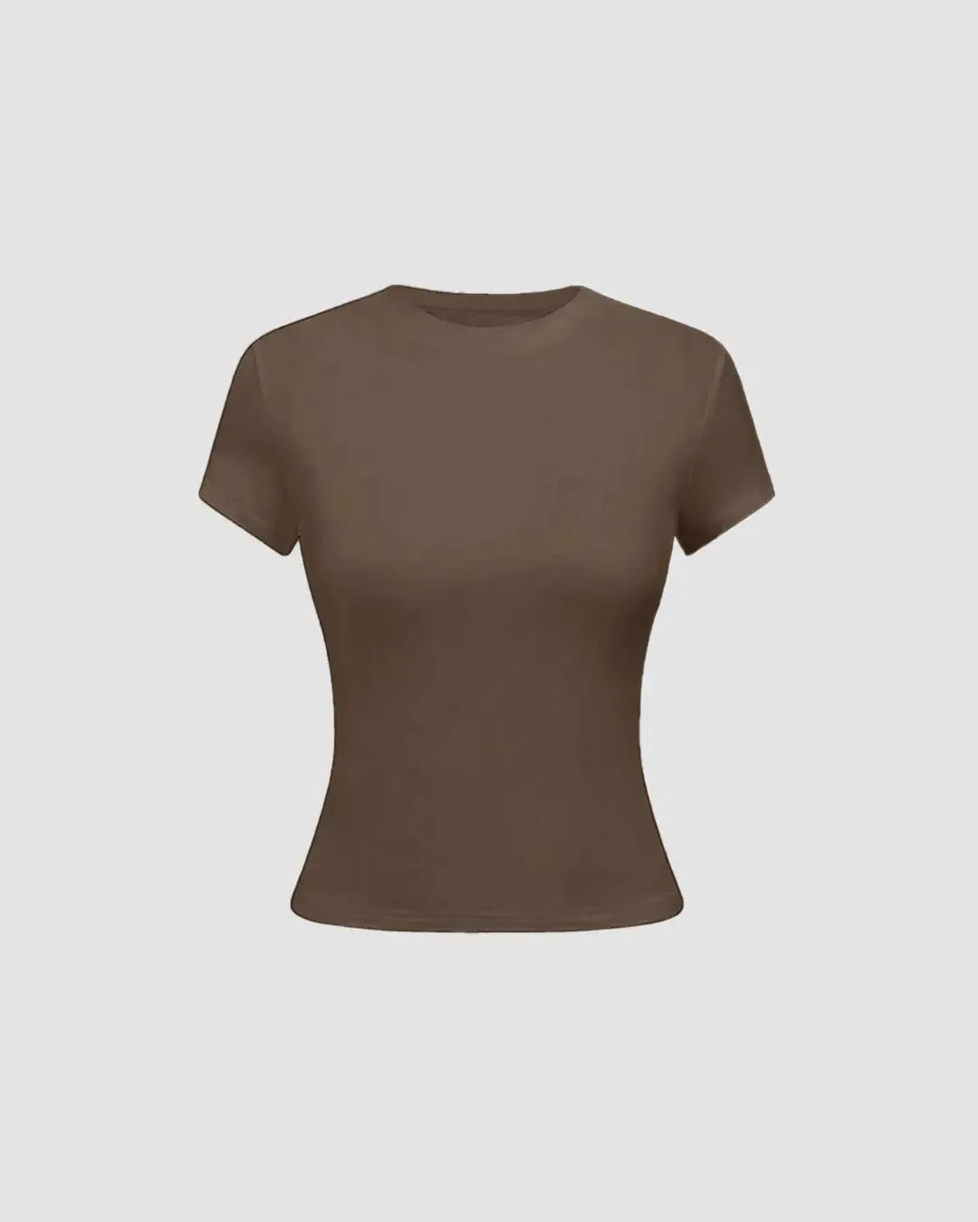 Solid Color Round Neck Short Sleeve Casual Top In Brown