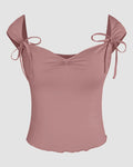 Tie Strap Sweetheart Neck Sleeveless Top in Dusty Pink